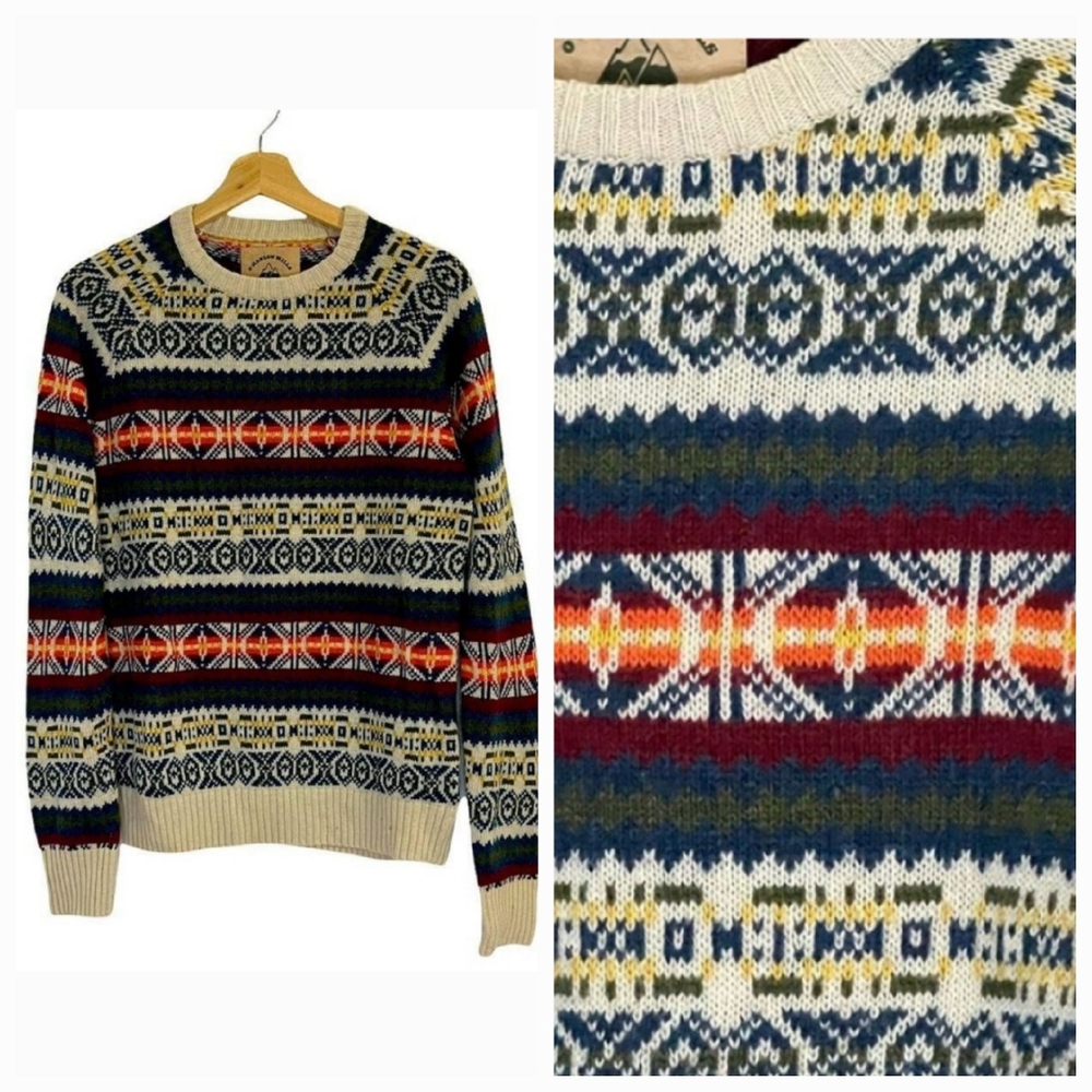 O'Hanlon Mills Lambs Wool Blend Multi Color Knit Crew Neck Grandpa Sweater XS